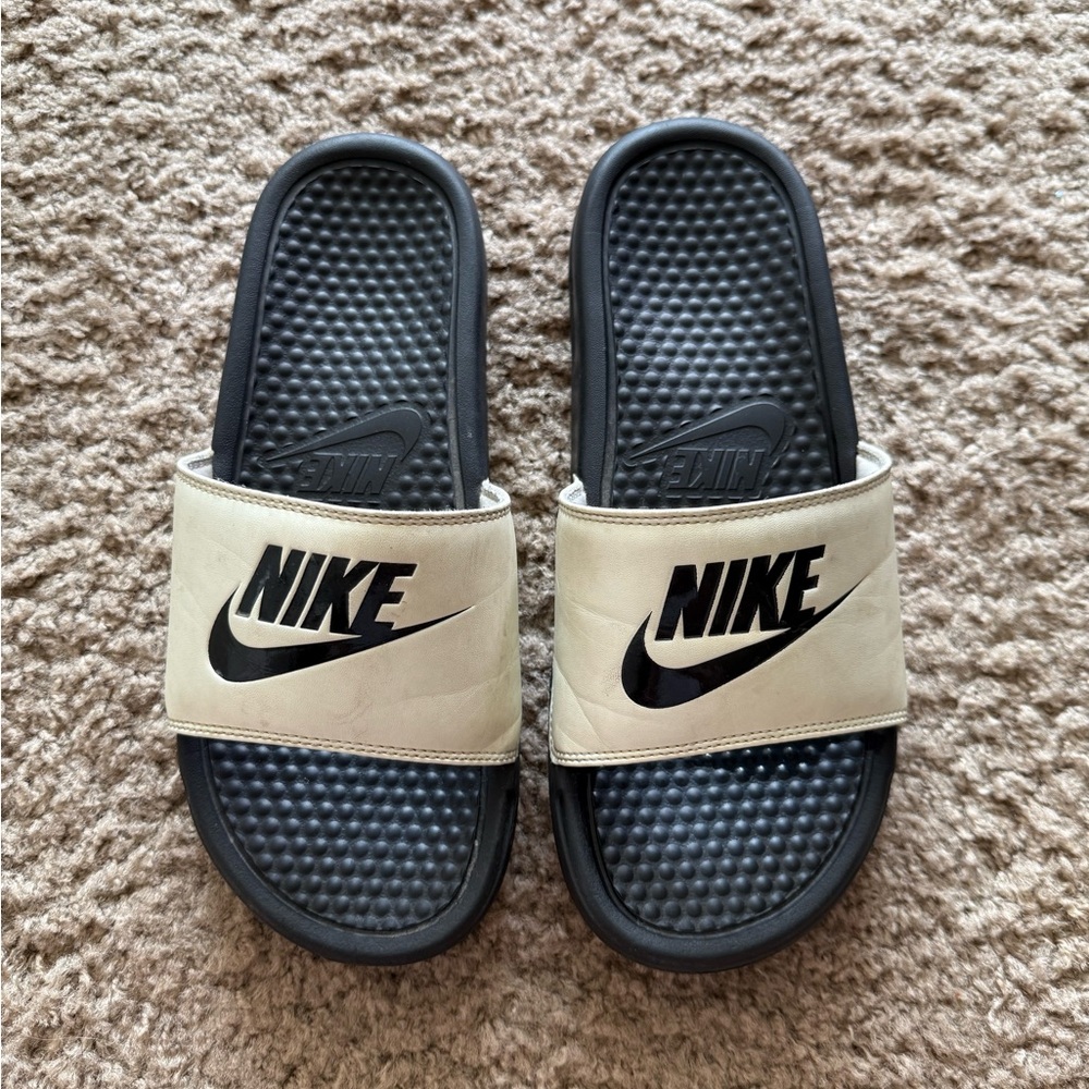 Nike Black and Cream Slides